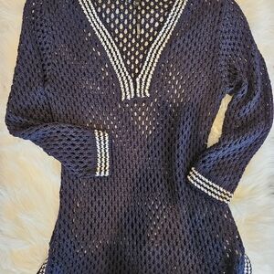 Ravel Navy Crochet Sweater with White Details